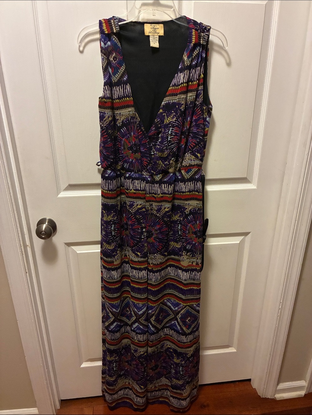 Stevie&Lindsey Boho Print Deep V Maxi Jumpsuit Romper - Purple Multi